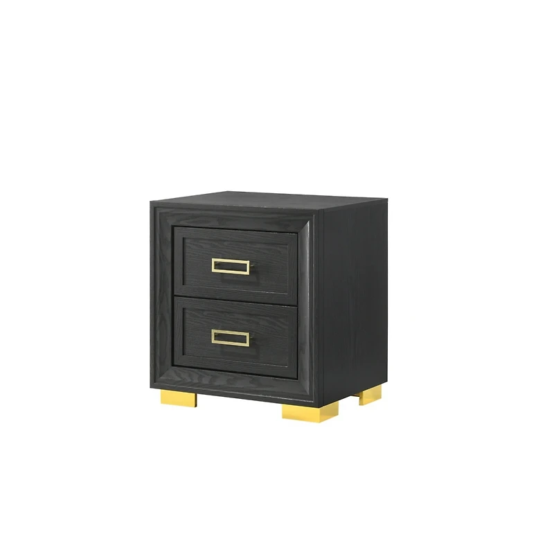 Simplie Fun Modern Glam 2-Drawer Nightstand Black Gold