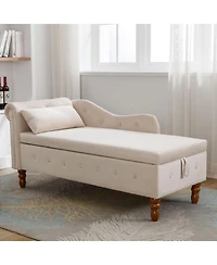 Streamdale Velvet Chaise Lounge with Storage & Pillow