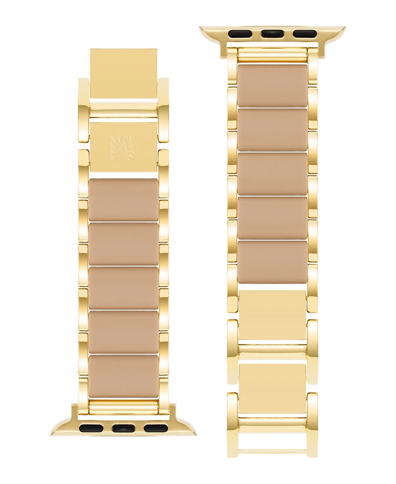 Anne Klein Women's Gold-Tone Alloy Metal and Taupe Silicone Bracelet designed for Apple Watch 42mm (Series 1-3 only) & 44/45/46/49mm (Ultra & Ultra 2)