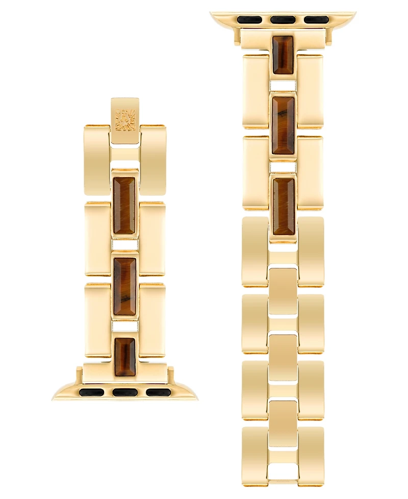 Anne Klein Women's Gold-Tone Alloy Metal Bracelet with Genuine Tiger's Eye designed for Apple Watch 42mm (Series 10) & 38/40/41mm