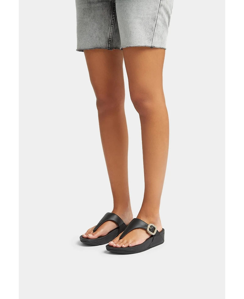 FitFlop Women's Lulu Crystal-Buckle Leather Toe-Post Sandals