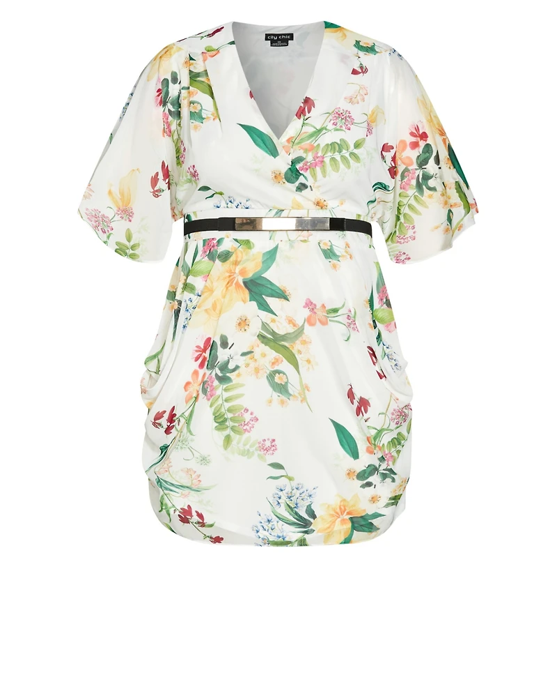 City Chic Plus Color Wrap Print Dress