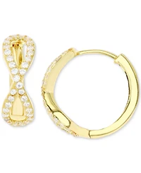 Cubic Zirconia Infinity Small Hoop Earrings 14k Gold-Plated Sterling Silver, 0.63"