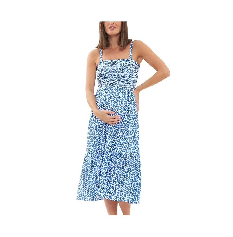 Ripe Maternity Capri Shirred Dress White/Lapis