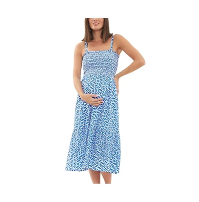Ripe Maternity Capri Shirred Dress White/Lapis
