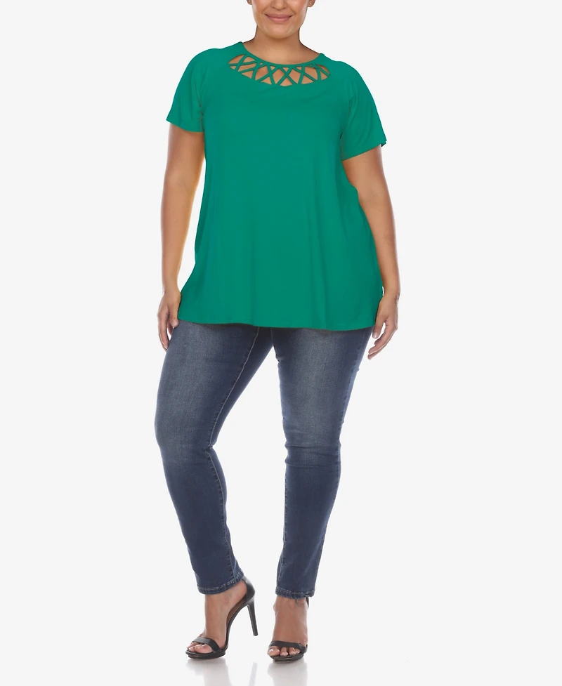 White Mark Plus Size Crisscross Cutout Short Sleeve Top
