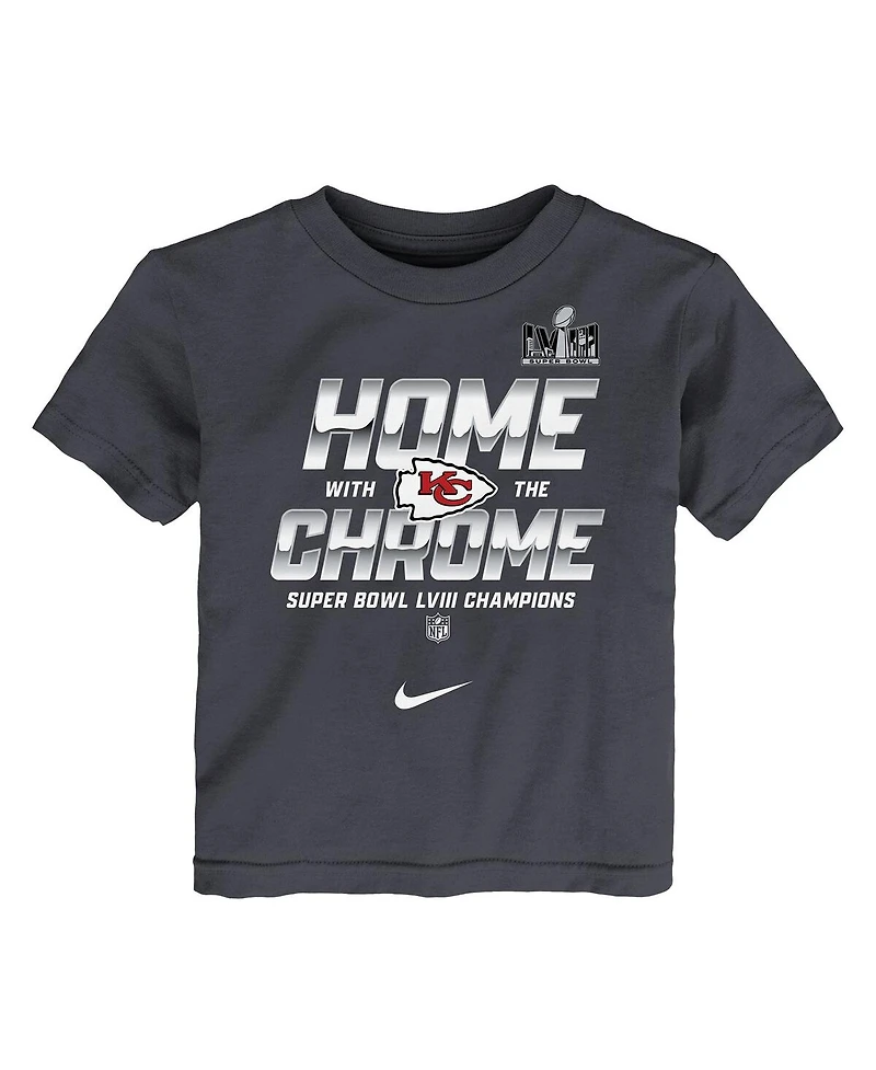 Toddler Boys and Girls Nike Anthracite Kansas City Chiefs Super Bowl Lviii Champions Parade T-shirt