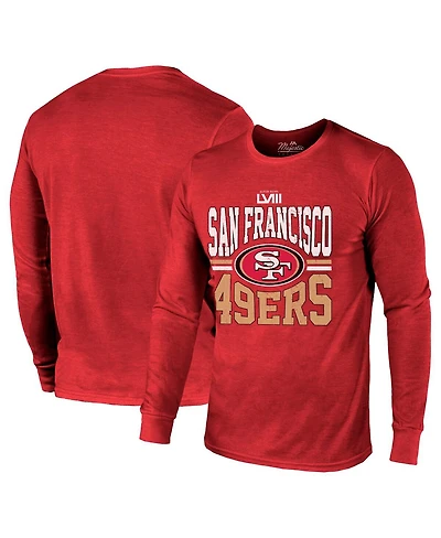 Men's Majestic Threads Scarlet San Francisco 49ers Super Bowl Lviii Tri-Blend Long Sleeve T-shirt