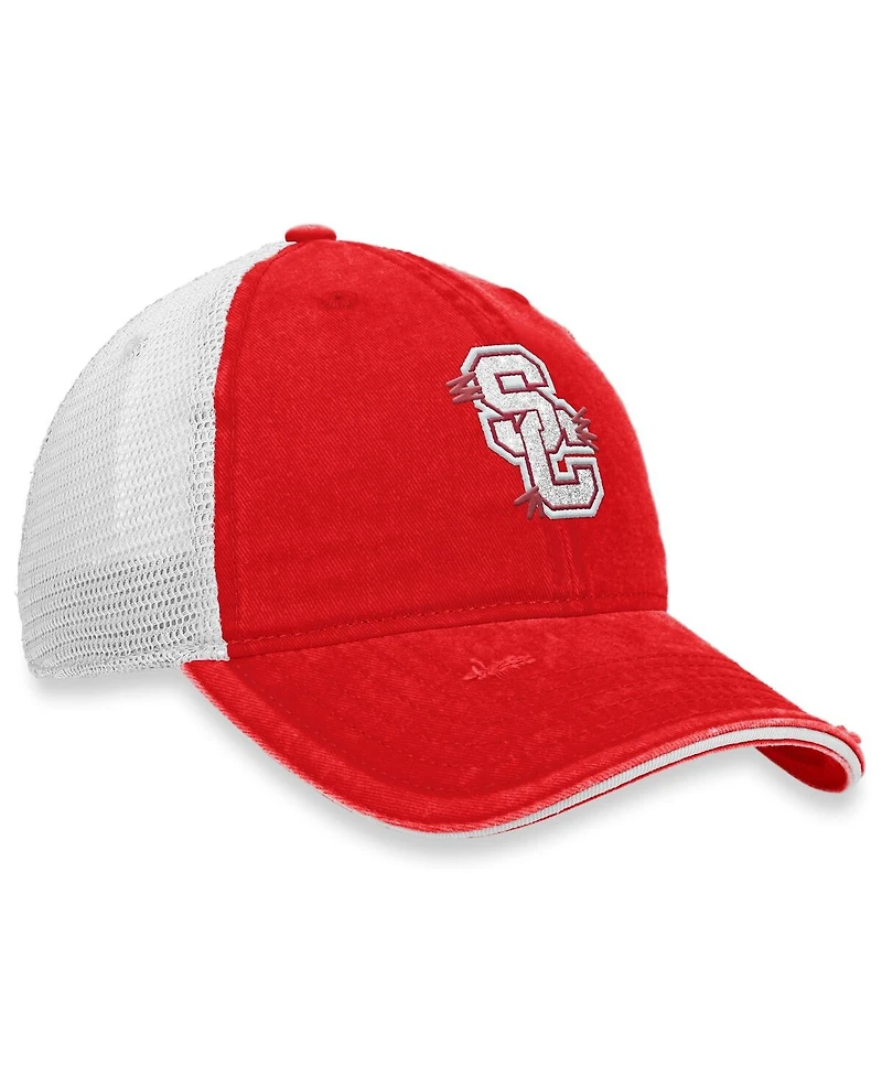 Women's Top of the World Cardinal, White Distressed Usc Trojans Radiant Trucker Snapback Hat