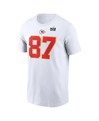 Men's Nike Travis Kelce White Kansas City Chiefs Super Bowl Lviii Patch Player Name and Number T-shirt