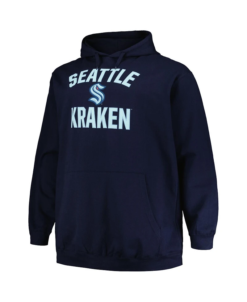 Men's Profile Deep Sea Blue Seattle Kraken Big and Tall Arch Over Logo Pullover Hoodie