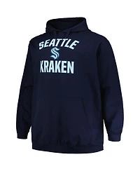 Men's Profile Deep Sea Blue Seattle Kraken Big and Tall Arch Over Logo Pullover Hoodie