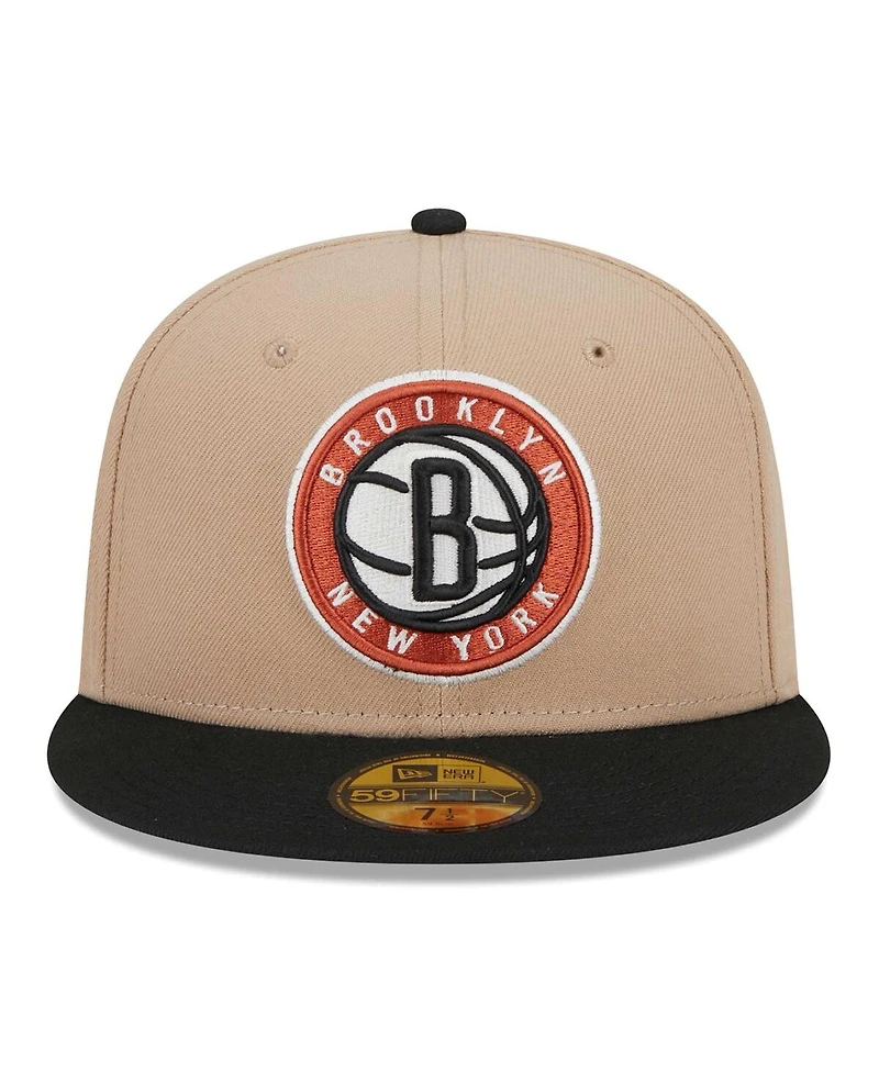 Men's New Era Tan, Black Burnt Orange Logo 2-Tone 59FIFTY Fitted Hat