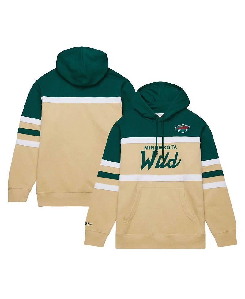 Men's Mitchell & Ness Cream, Green Minnesota Wild Head Coach Pullover Hoodie