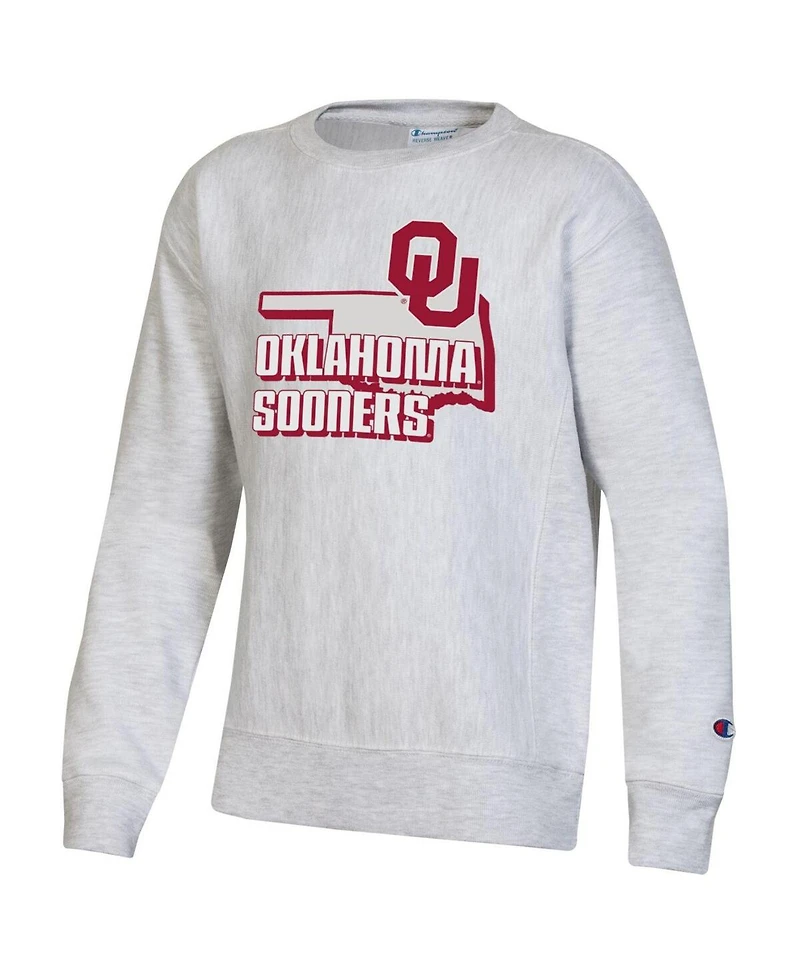 Big Boys Champion Heather Gray Oklahoma Sooners Reverse Weave Pullover Sweatshirt