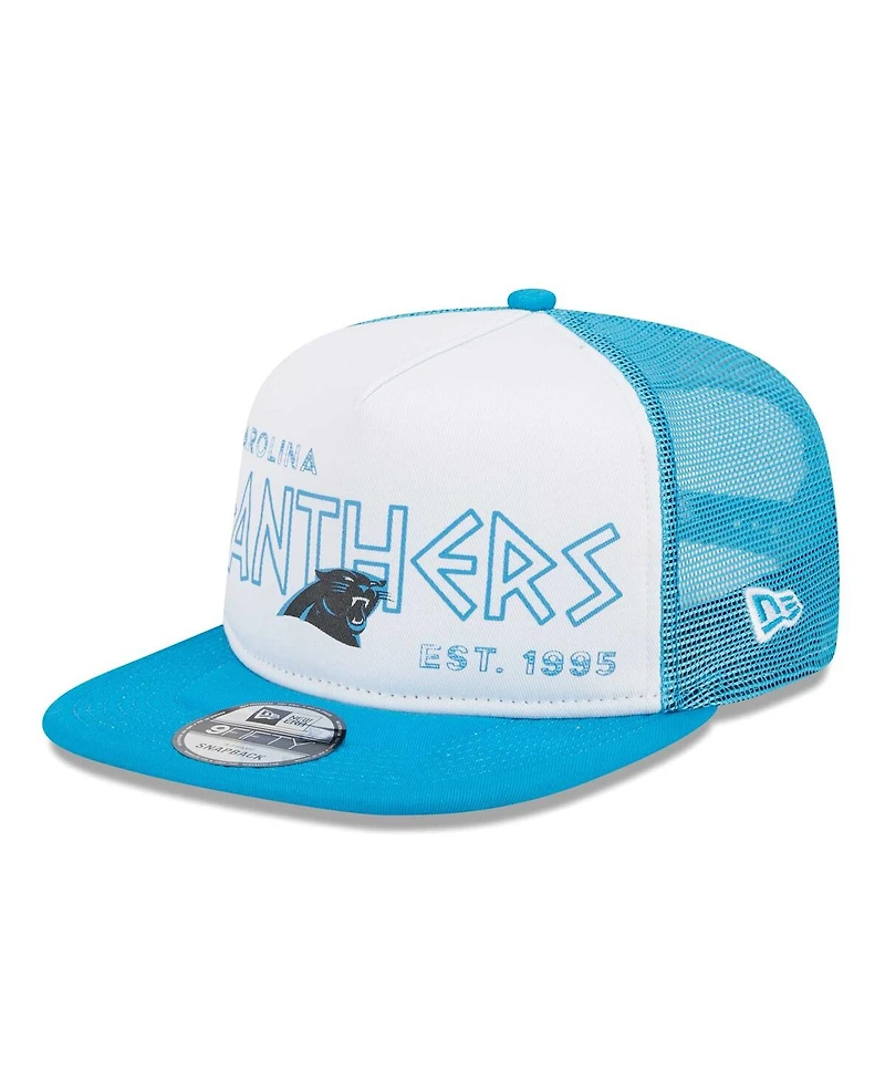 Men's New Era White, Blue Carolina Panthers Banger 9FIFTY Trucker Snapback Hat