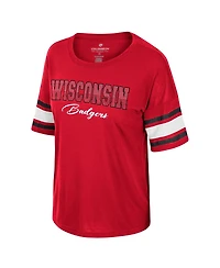 Women's Colosseum Red Wisconsin Badgers I'm Gliding Here Rhinestone T-shirt