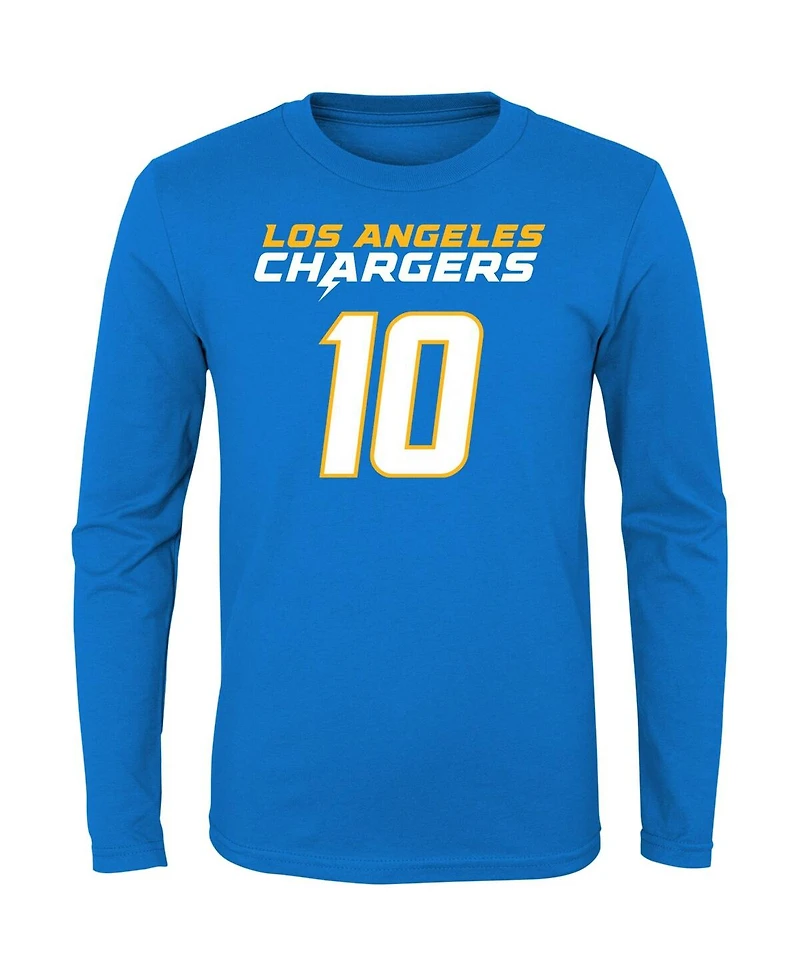 Big Boys and Girls Justin Herbert Powder Blue Los Angeles Chargers Mainliner Player Name Number Long Sleeve T-shirt