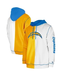 Men's New Era Gold, White Los Angeles Chargers Third Down Split Raglan Pullover Hoodie