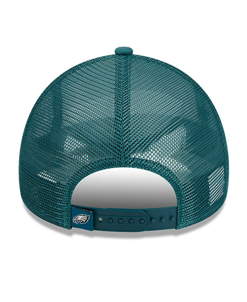 Men's New Era White, Midnight Green Philadelphia Eagles Stacked A-Frame Trucker 9FORTY Adjustable Hat