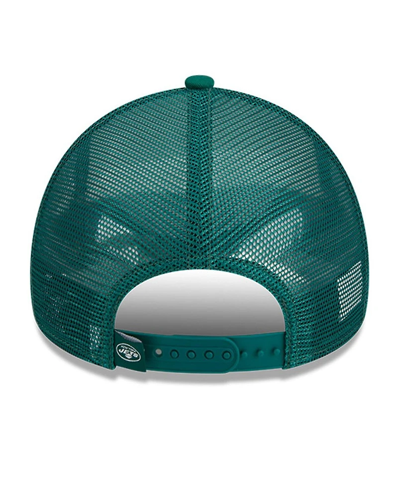 Men's New Era White, Green New York Jets Stacked A-Frame Trucker 9FORTY Adjustable Hat