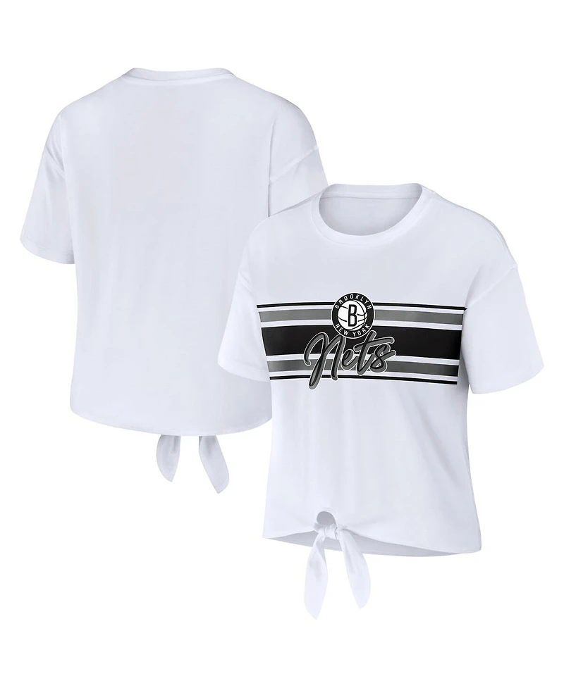 Women's Wear by Erin Andrews White Brooklyn Nets Tie-Front T-shirt