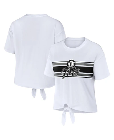 Women's Wear by Erin Andrews White Brooklyn Nets Tie-Front T-shirt