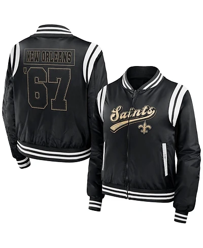 Women's Wear by Erin Andrews Black New Orleans Saints Bomber Full-Zip Jacket