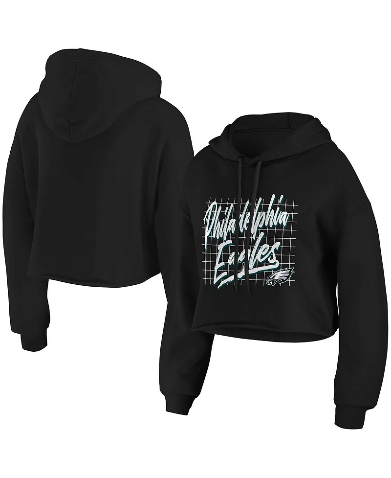 Women's Wear by Erin Andrews Black Philadelphia Eagles Domestic Cropped Pullover Hoodie