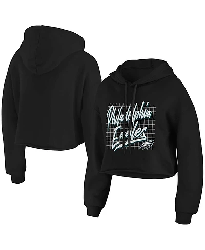 Women's Wear by Erin Andrews Black Philadelphia Eagles Domestic Cropped Pullover Hoodie