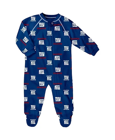 Newborn Royal New York Giants Allover Print Raglan Full-Zip Jumper