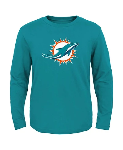 Big Boys and Girls Aqua Miami Dolphins Primary Logo Long Sleeve T-shirt