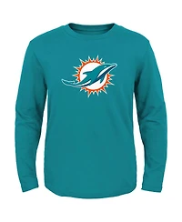 Big Boys and Girls Aqua Miami Dolphins Primary Logo Long Sleeve T-shirt