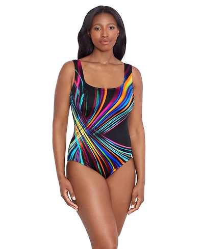 Longitude by Mimi Flamingo Women's Panel Scoopneck Tank One-Piece Swimsuit