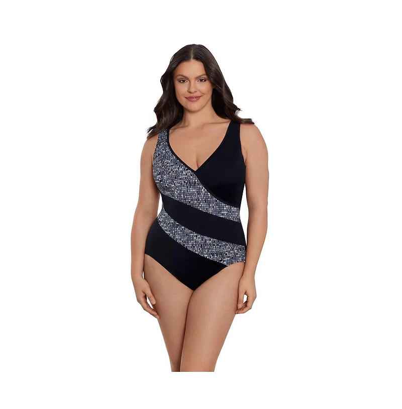 Longitude by Mimi Flamingo Women's Faux Surplice Tank One-Piece Swimsuit