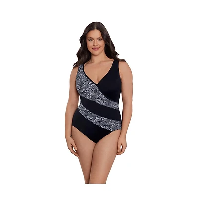Longitude by Mimi Flamingo Women's Faux Surplice Tank One-Piece Swimsuit