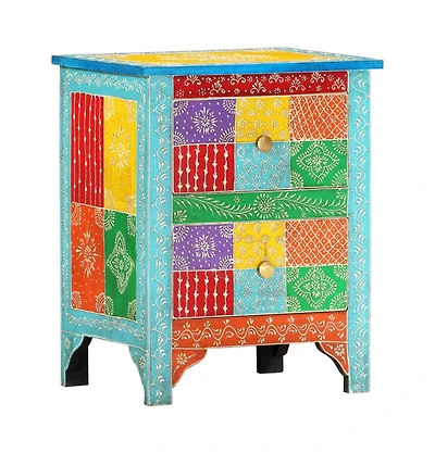 Hand Painted Bedside Cabinet 15.7"x11.8"x19.7" Solid Mango Wood
