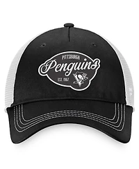 Women's Fanatics Black, White Pittsburgh Penguins Fundamental Trucker Adjustable Hat