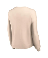 Women's Fanatics Oatmeal Distressed Seattle Kraken Go For It Notch Neck Waffle Knit Long Sleeve T-shirt