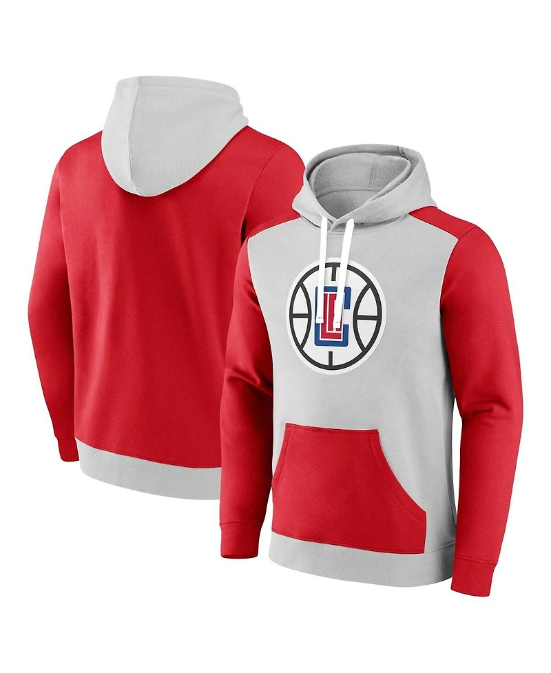 Men's Fanatics Gray, Red La Clippers Arctic Colorblock Pullover Hoodie