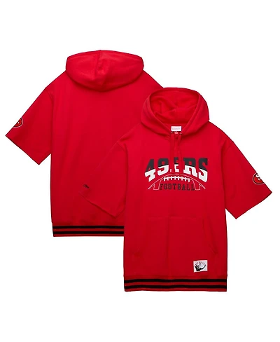Men's Mitchell & Ness Scarlet San Francisco 49ers Pre-Game Short Sleeve Pullover Hoodie