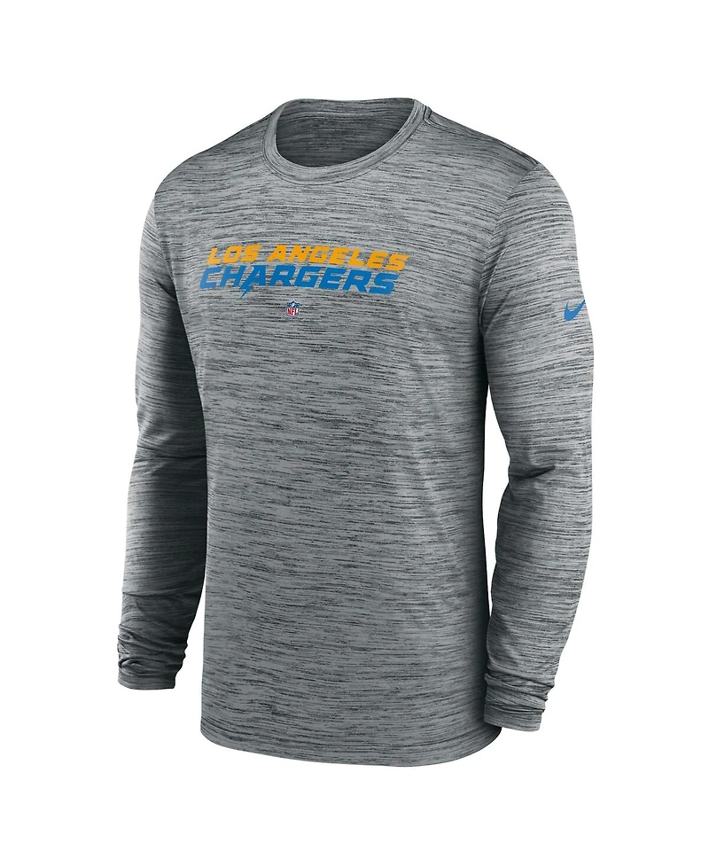 Men's Nike Heather Gray Los Angeles Chargers Sideline Team Velocity Performance Long Sleeve T-shirt