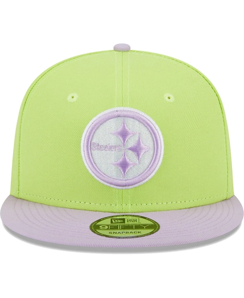 Men's New Era Neon Green, Lavender Pittsburgh Steelers Two-Tone Color Pack 9FIFTY Snapback Hat