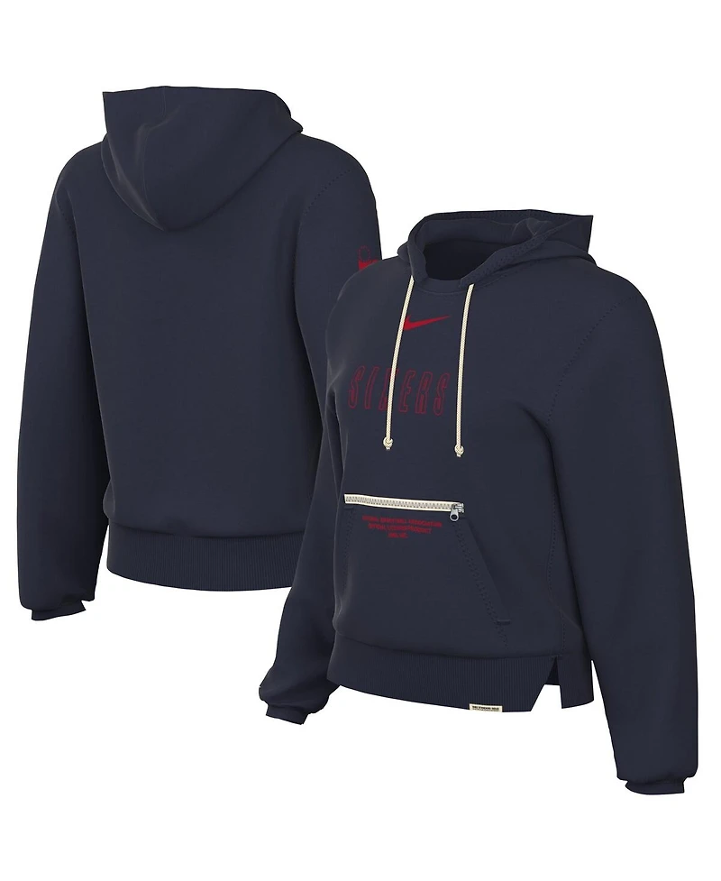 Women's Nike Navy Philadelphia 76ers Courtside Standard Issue Performance Pullover Hoodie