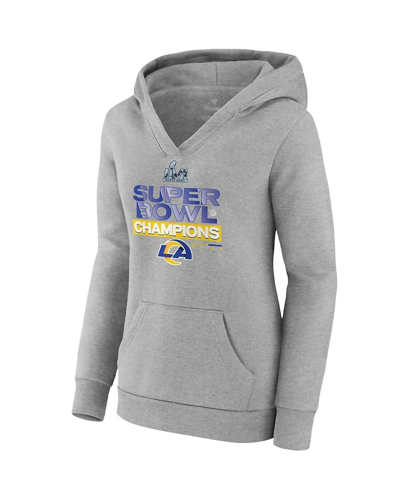 Women's Fanatics Heathered Gray Los Angeles Rams Super Bowl Lvi Champions Locker Room Trophy Collection Pullover Hoodie
