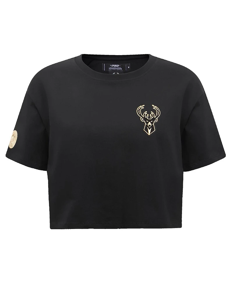Women's Pro Standard Black Milwaukee Bucks Holiday Glam Boxy T-shirt