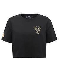 Women's Pro Standard Black Milwaukee Bucks Holiday Glam Boxy T-shirt