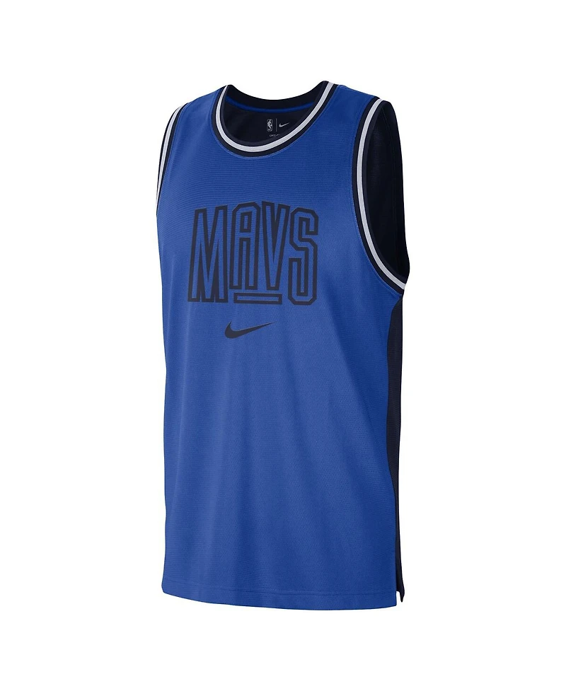 Men's Nike Blue, Navy Dallas Mavericks Courtside Versus Force Split Dna Performance Mesh Tank Top