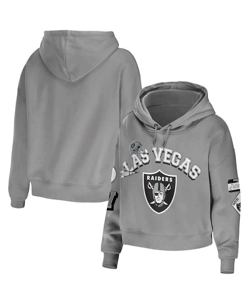 Women's Wear by Erin Andrews Gray Las Vegas Raiders Plus Size Modest Cropped Pullover Hoodie