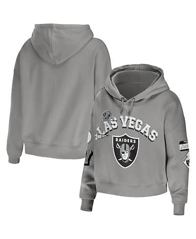 Women's Wear by Erin Andrews Gray Las Vegas Raiders Plus Size Modest Cropped Pullover Hoodie